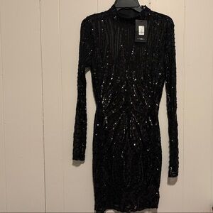 Fashion Nova Black Sequin Long-Sleeve Bodycon Dress